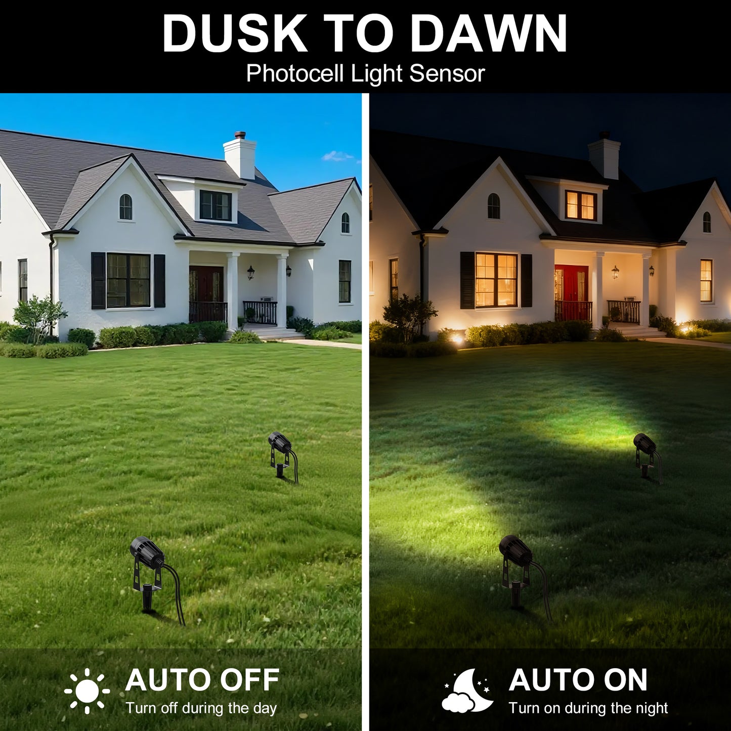 YANSUN 6-Pack Low Voltage Spot Light Set with Dusk to Dawn Sensor, 3000K Warm White, 21ft Total Length, IP65