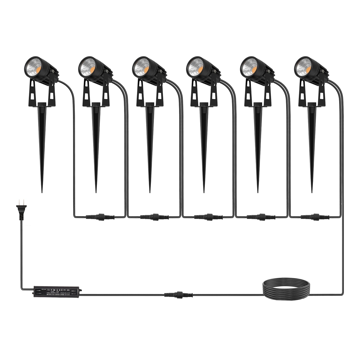 YANSUN 6-Pack Low Voltage Spot Light Set with Dusk to Dawn Sensor, 3000K Warm White, 21ft Total Length, IP65