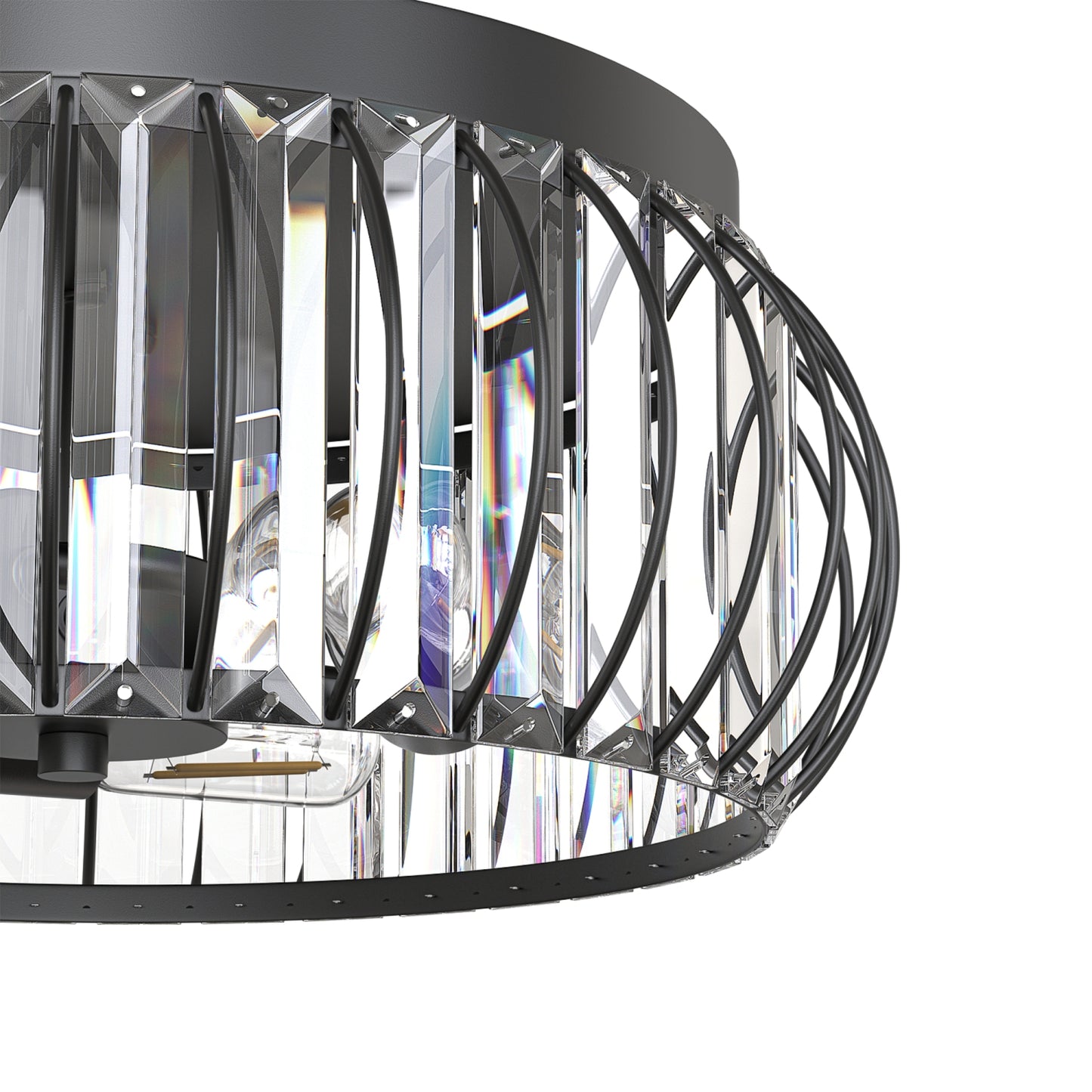 YANSUN 15-Inch Flush Mount Ceiling Light, Diagonal Crystal Bars, Matte Black Finish, Traditional Elegant Design