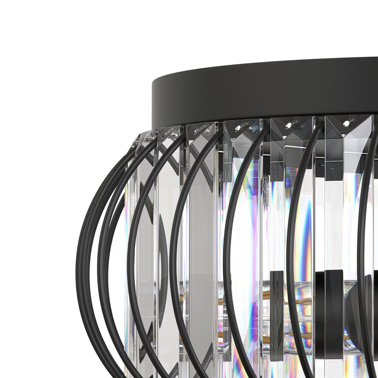 YANSUN 15-Inch Flush Mount Ceiling Light, Diagonal Crystal Bars, Matte Black Finish, Traditional Elegant Design