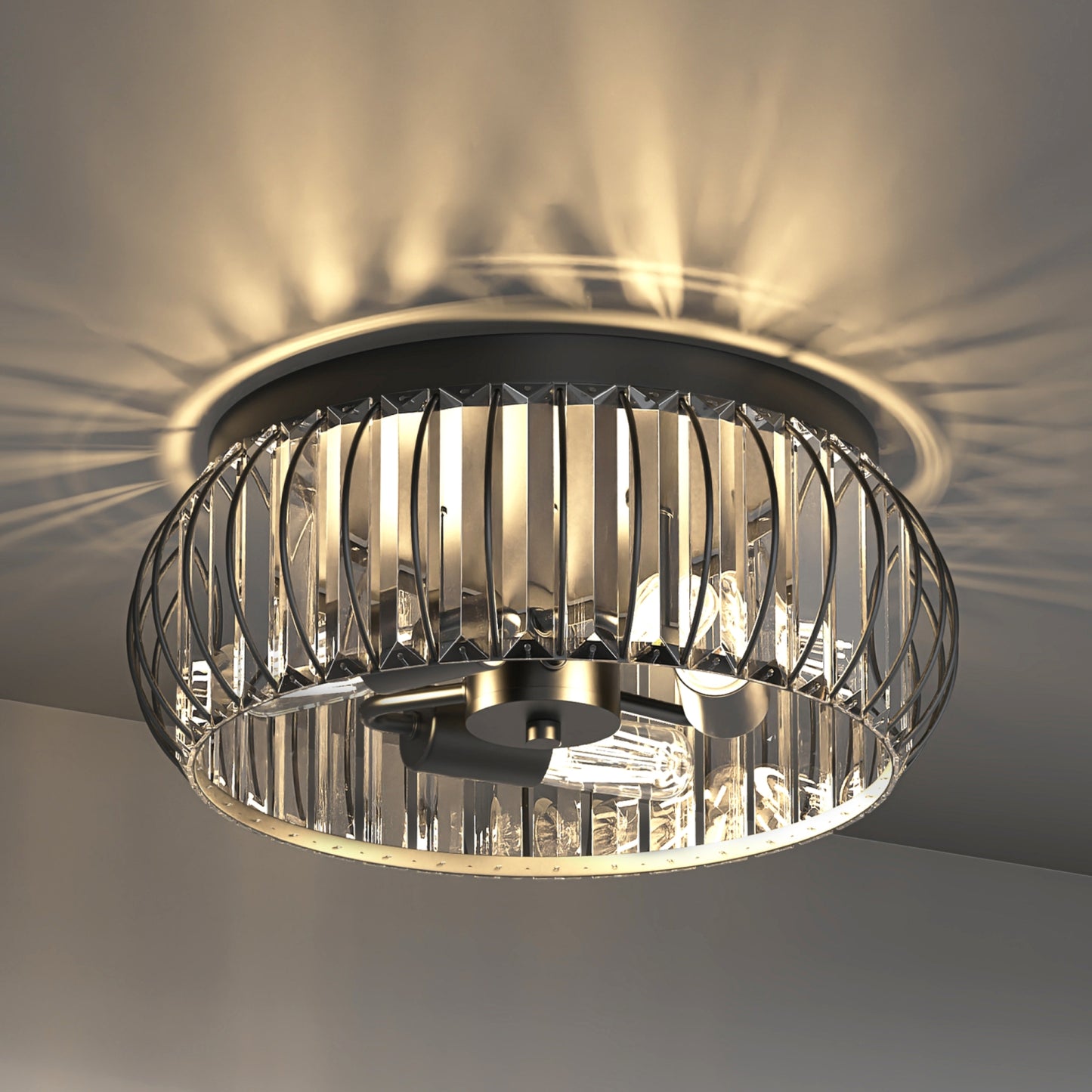 YANSUN 15-Inch Flush Mount Ceiling Light, Diagonal Crystal Bars, Matte Black Finish, Traditional Elegant Design