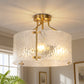 YANSUN 15.4 in. 3-Light Drum Antique Copper Semi-Flush Mount Ceiling Light with Clear Ripple Glass Shade, for Kitchen, Hallway