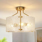 YANSUN 15.4 in. 3-Light Drum Antique Copper Semi-Flush Mount Ceiling Light with Clear Ripple Glass Shade, for Kitchen, Hallway