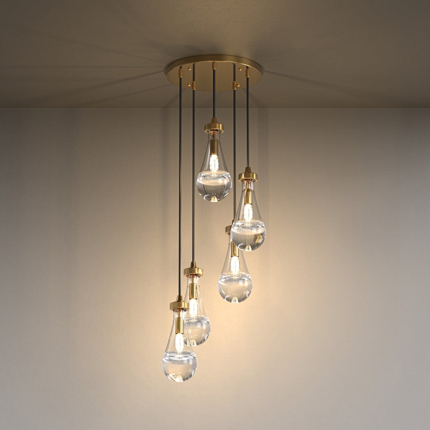 YANSUN 5-Light Teardrop Pendant Light with Copper Finish, Traditional Hanging Fixture with E12 Base