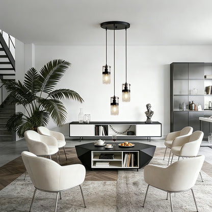 YANSUN 3-Light Cluster Pendant Light Matte Black Glass Shade Hanging Fixture E26 Base 110V