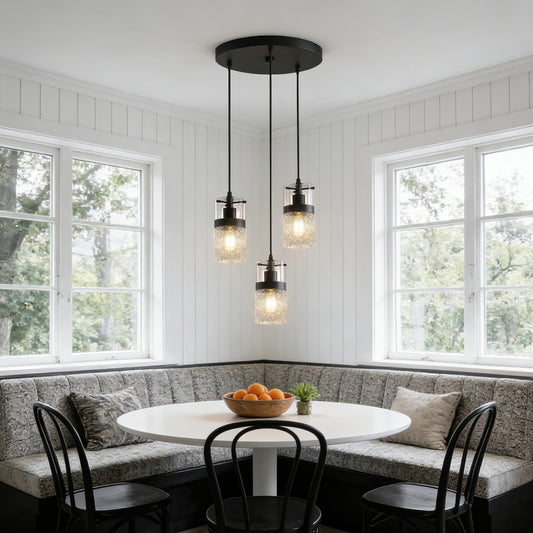 YANSUN 3-Light Cluster Pendant Light Matte Black Glass Shade Hanging Fixture E26 Base 110V