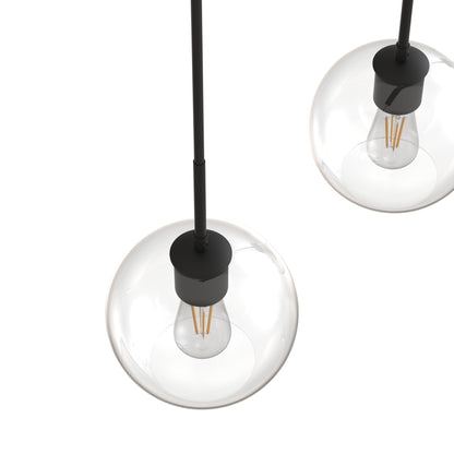 YANSUN 3-Light Island Pendant with Clear Glass Globes, Industrial Matte Black Finish for Kitchen & Dining (7.9"x5.1")