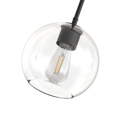 YANSUN 3-Light Island Pendant with Clear Glass Globes, Industrial Matte Black Finish for Kitchen & Dining (7.9"x5.1")