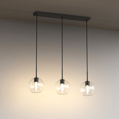 YANSUN 3-Light Island Pendant with Clear Glass Globes, Industrial Matte Black Finish for Kitchen & Dining (7.9"x5.1")