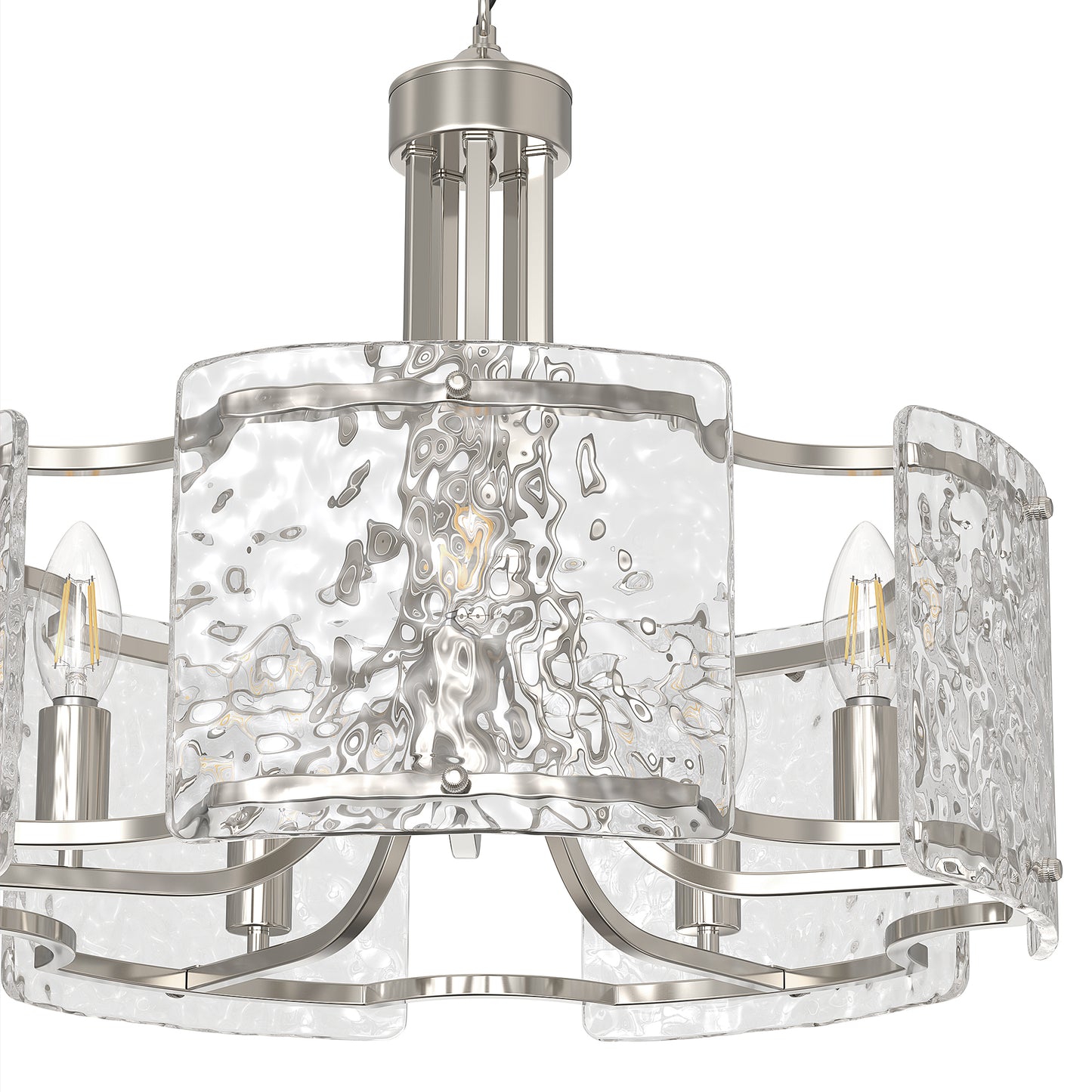 YANSUN 5-Light Hand-Blown Glass Chandelier, Brushed Nickel Finish, 18.9" Diameter, Adjustable Chain, 4.7" Ceiling Plate