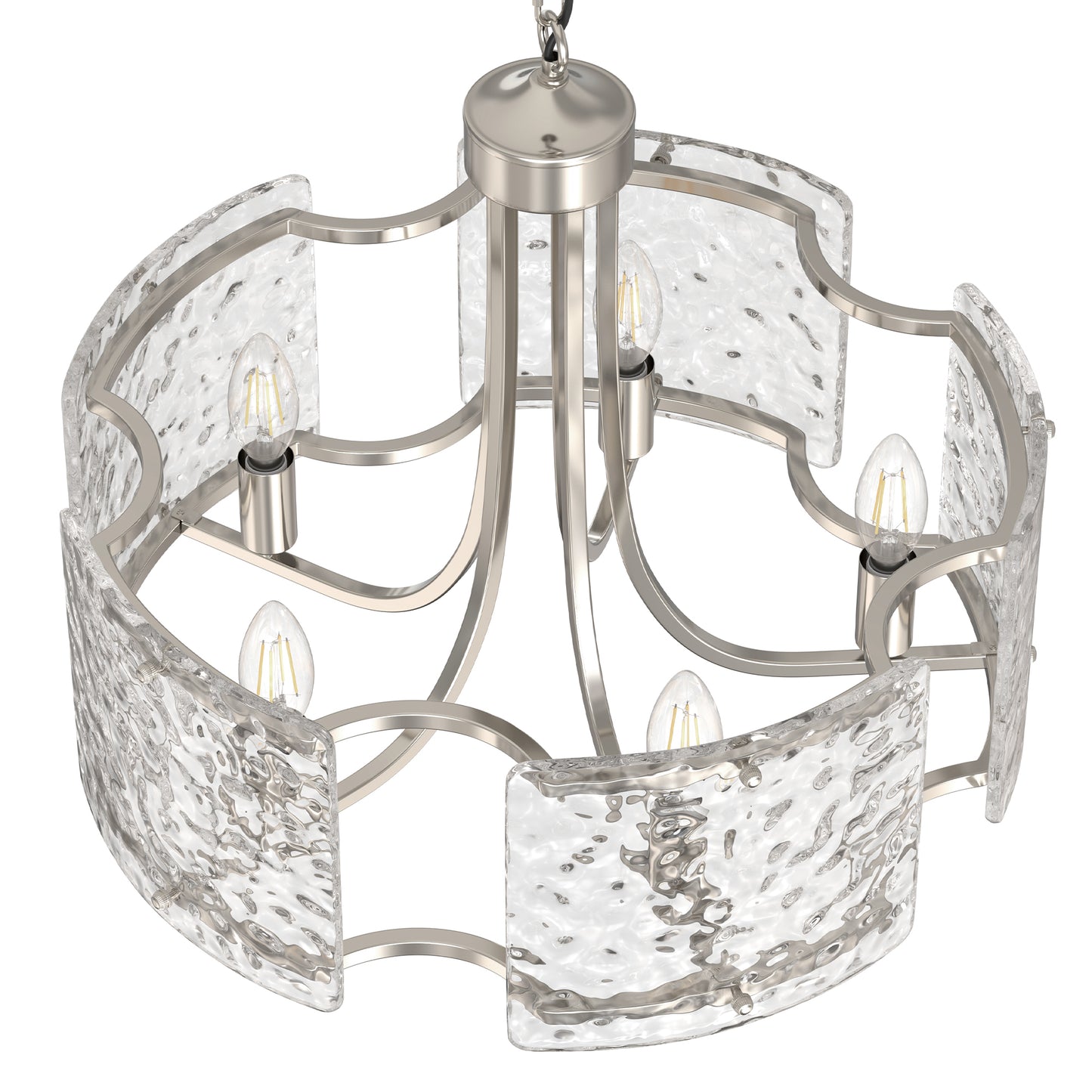 YANSUN 5-Light Hand-Blown Glass Chandelier, Brushed Nickel Finish, 18.9" Diameter, Adjustable Chain, 4.7" Ceiling Plate