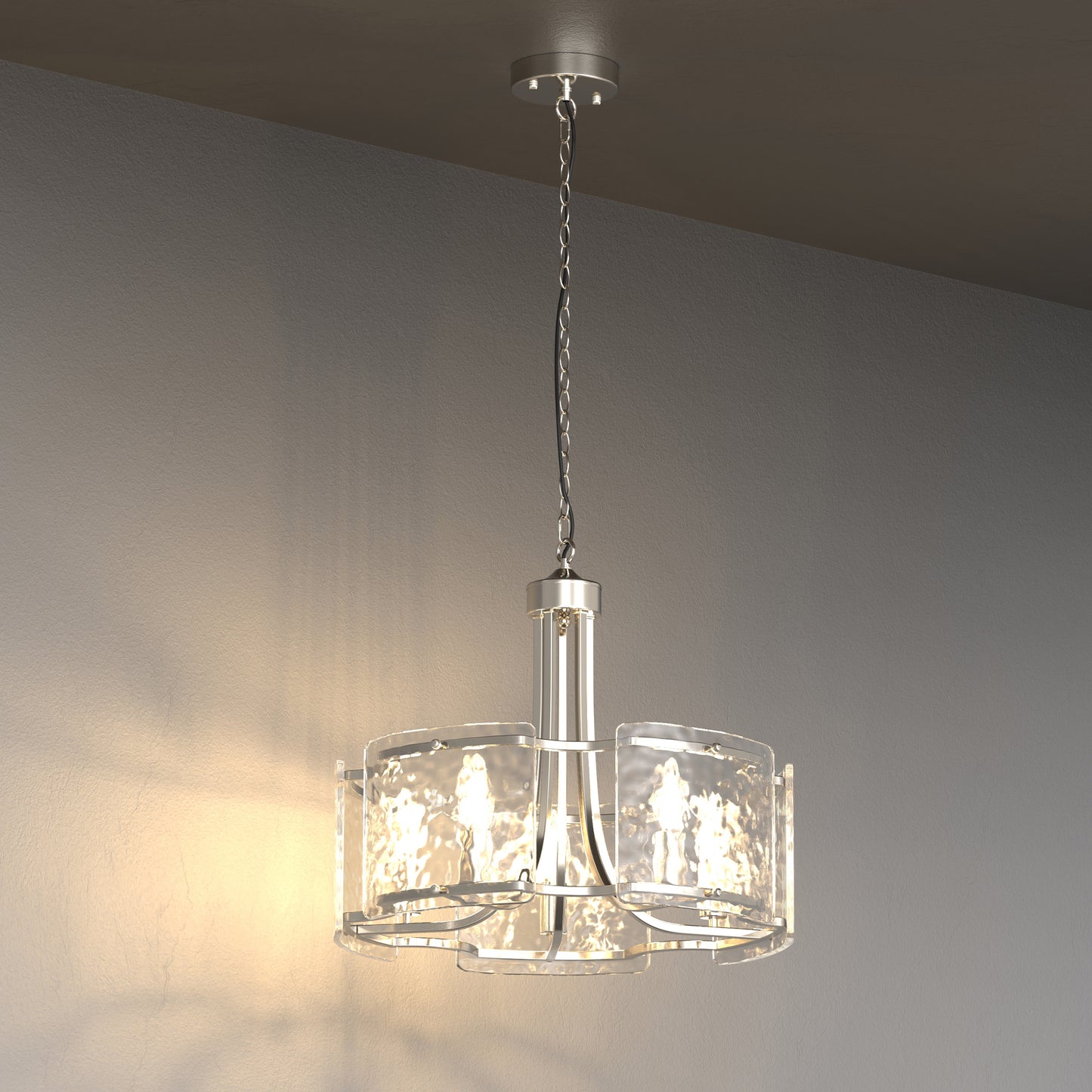 YANSUN 5-Light Hand-Blown Glass Chandelier, Brushed Nickel Finish, 18.9" Diameter, Adjustable Chain, 4.7" Ceiling Plate