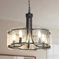 YANSUN 5-Light Hand-Blown Glass Chandelier, Matte Black Finish, 18.9" Diameter, Adjustable Chain, Traditional Candelabra Design