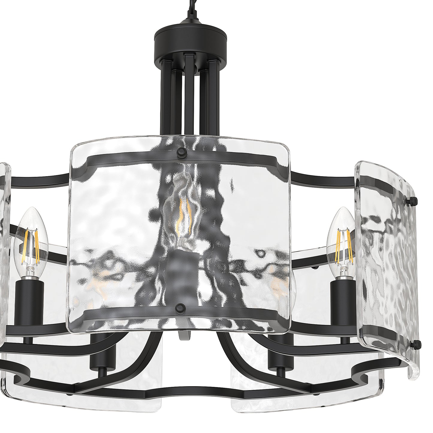 YANSUN 5-Light Hand-Blown Glass Chandelier, Matte Black Finish, 18.9" Diameter, Adjustable Chain, Traditional Candelabra Design