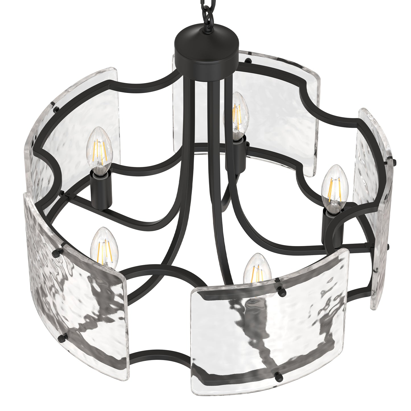 YANSUN 5-Light Hand-Blown Glass Chandelier, Matte Black Finish, 18.9" Diameter, Adjustable Chain, Traditional Candelabra Design