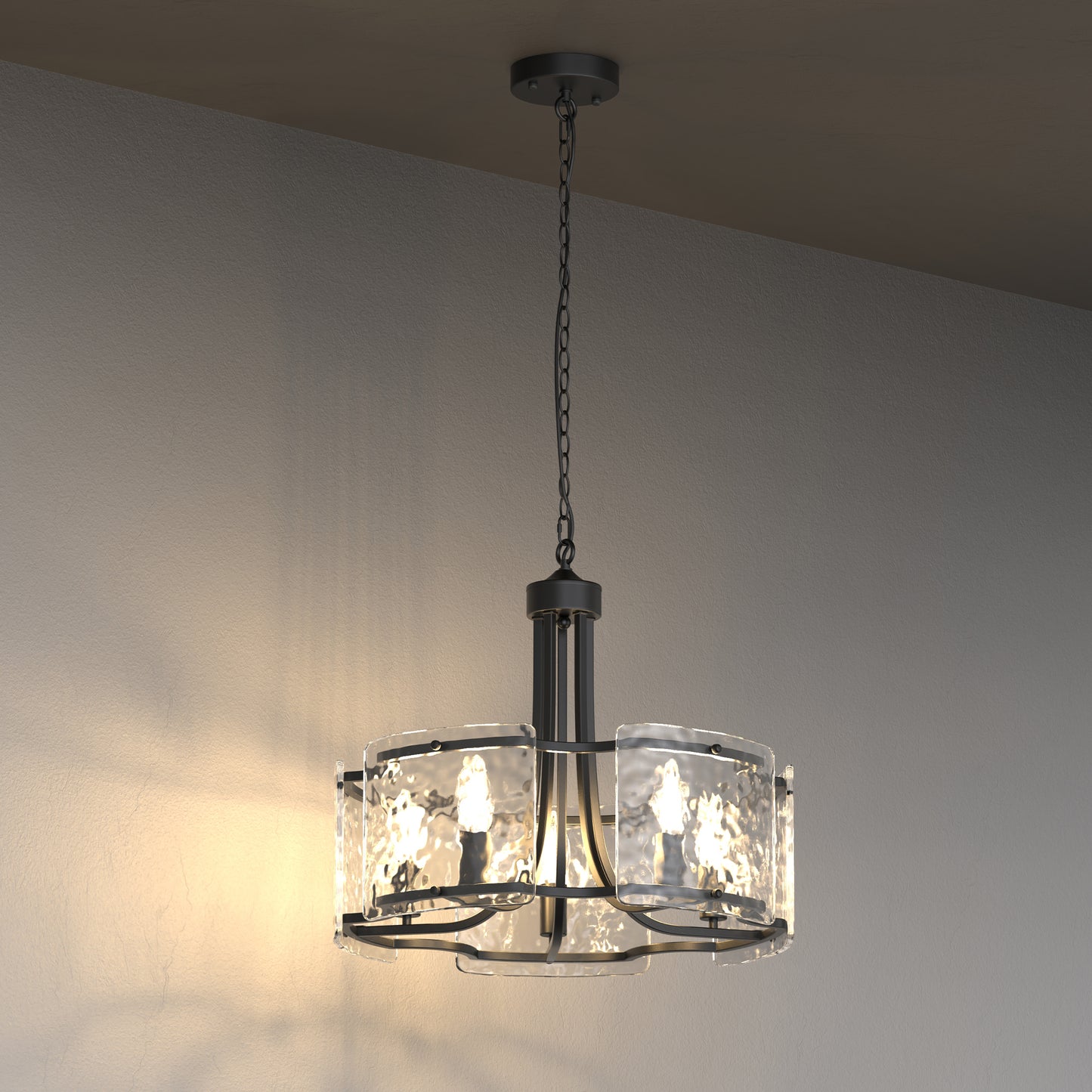 YANSUN 5-Light Hand-Blown Glass Chandelier, Matte Black Finish, 18.9" Diameter, Adjustable Chain, Traditional Candelabra Design