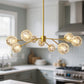 YANSUN 9-Light Chandelier with Clear Glass Shades, Brushed Copper Finish, Traditional Crystal Design, Adjustable Hanging Options
