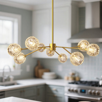 YANSUN 9-Light Chandelier with Clear Glass Shades, Brushed Copper Finish, Traditional Crystal Design, Adjustable Hanging Options
