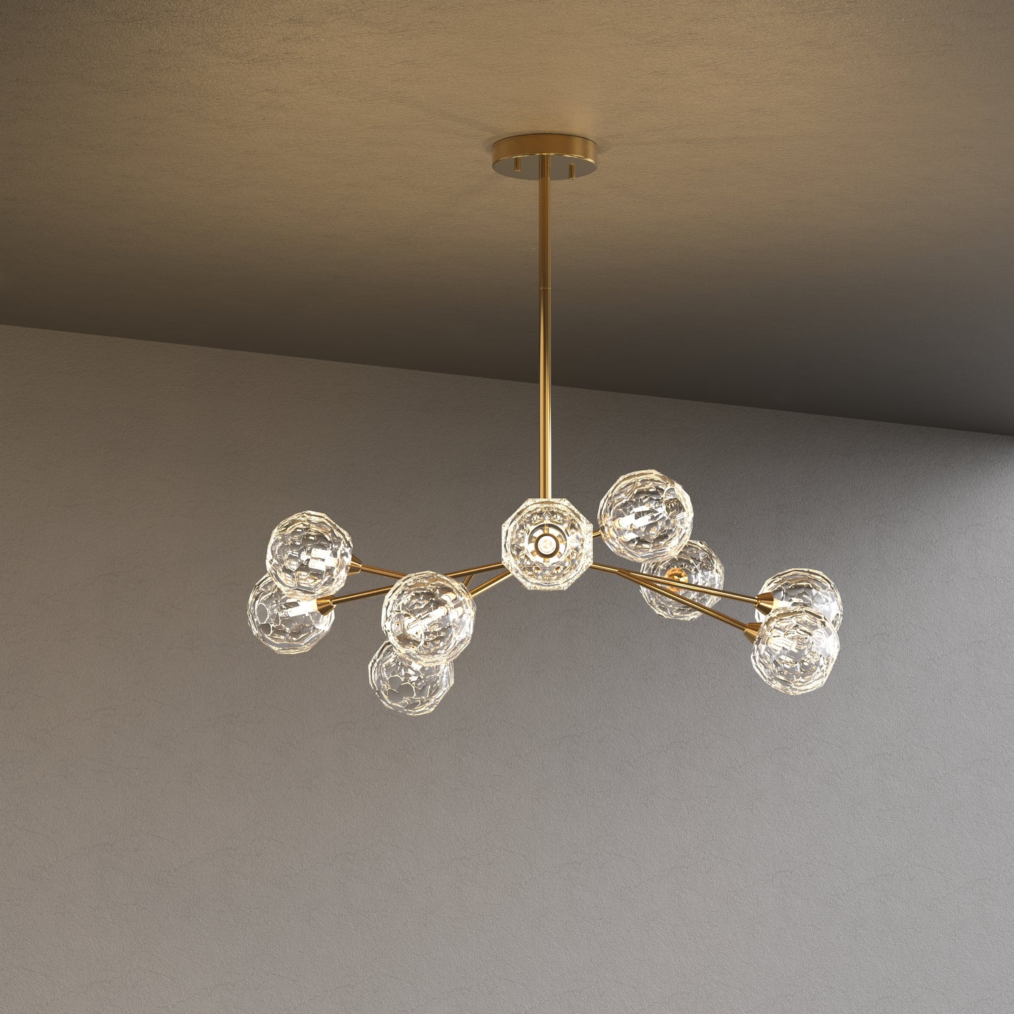 YANSUN 9-Light Chandelier with Clear Glass Shades, Brushed Copper Finish, Traditional Crystal Design, Adjustable Hanging Options