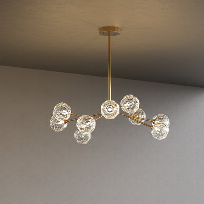 YANSUN 9-Light Chandelier with Clear Glass Shades, Brushed Copper Finish, Traditional Crystal Design, Adjustable Hanging Options