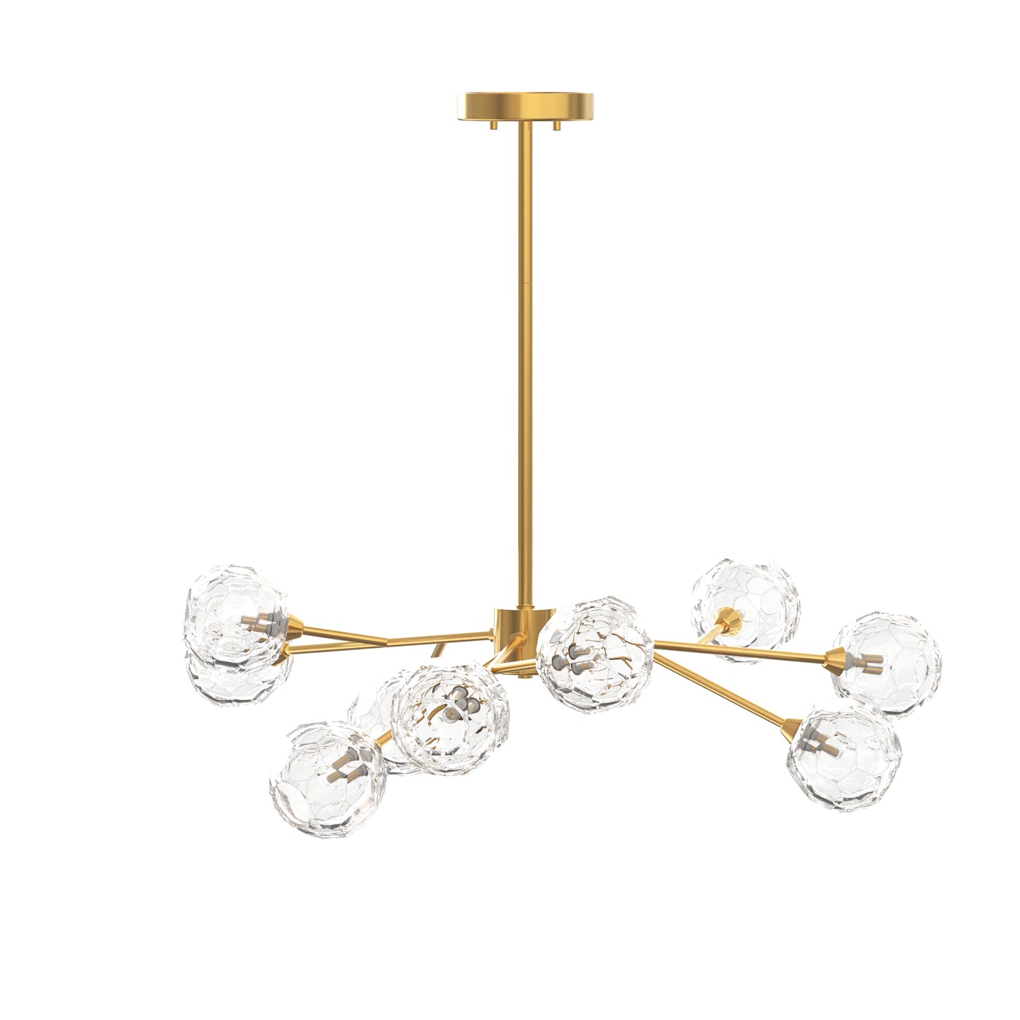 YANSUN 9-Light Chandelier with Clear Glass Shades, Brushed Copper Finish, Traditional Crystal Design, Adjustable Hanging Options