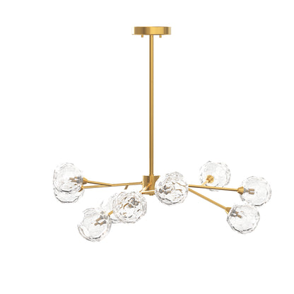 YANSUN 9-Light Chandelier with Clear Glass Shades, Brushed Copper Finish, Traditional Crystal Design, Adjustable Hanging Options