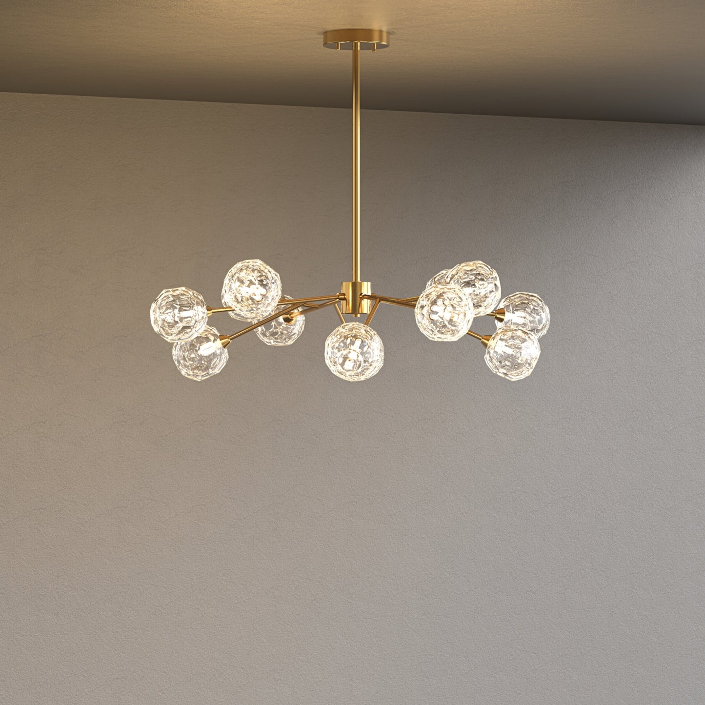 YANSUN 12-Light Chandelier with Clear Glass Shades, Brushed Copper Finish, Traditional Crystal Style, Adjustable Hanging Rods