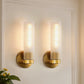 YANSUN 4.1 in. 1-Light Striped Frosted Glass Wall Sconce, Copper Finish Metal, 2-Pack, E26 Bulb Not Included