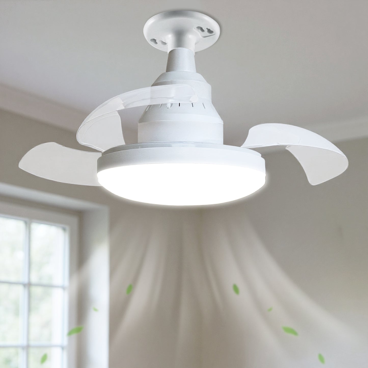 YANSUN 16 in 3-Blade Hidden Fan Blade Ceiling Light with APP Control and Extension Rod, Black, E26/E27, 85-265V