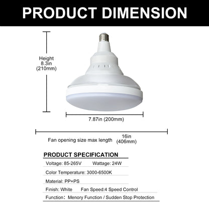 YANSUN 16 in 3-Blade Hidden Fan Blade Ceiling Light with APP Control and Extension Rod, Black, E26/E27, 85-265V