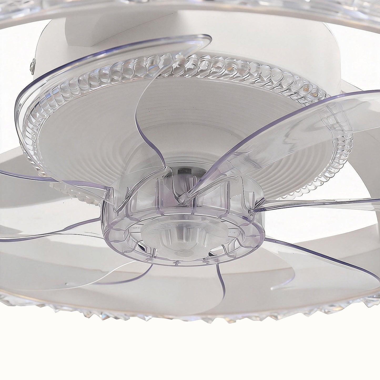 YANSUN 19 in. 15W 7-Blade White Crystal Ceiling Fan with Stepless Dimming and Night Light, Brightness Adjustment 3000 to 6500K