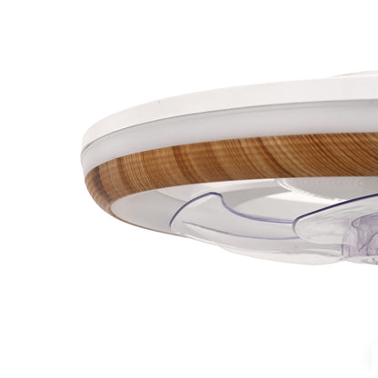 YANSUN 19 in. 15-Watt 7-Blade Wood Grain Standard  Flush Mount Ceiling Fan with Stepless Dimming and Night Light, White Finish