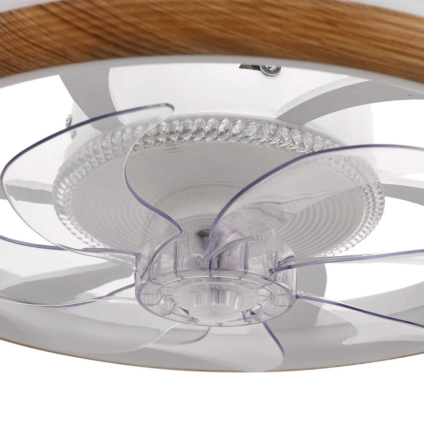 YANSUN 19 in. 15-Watt 7-Blade Wood Grain Standard  Flush Mount Ceiling Fan with Stepless Dimming and Night Light, White Finish