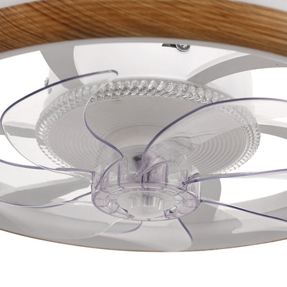 YANSUN 19 in. 15-Watt 7-Blade Wood Grain Standard  Flush Mount Ceiling Fan with Stepless Dimming and Night Light, White Finish