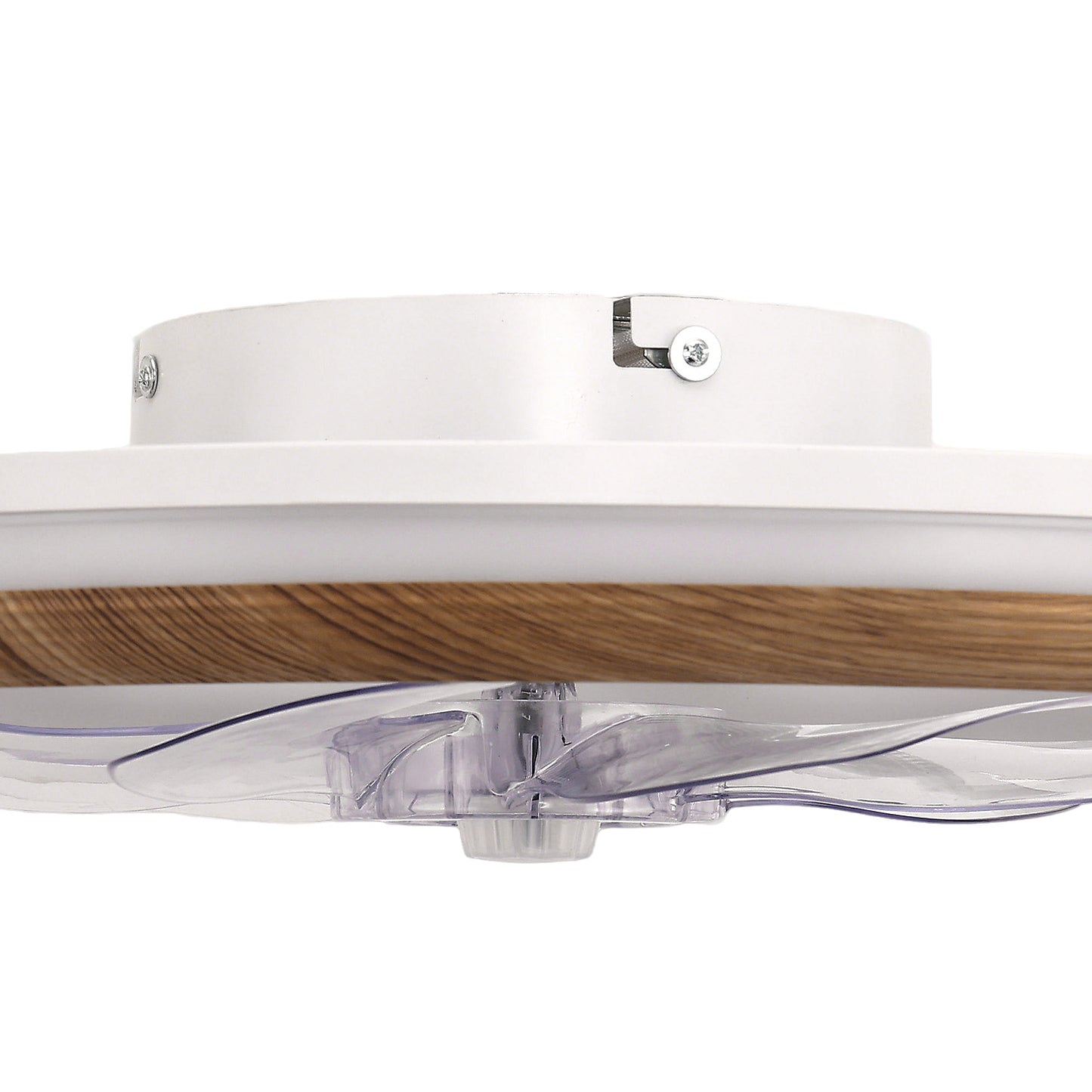 YANSUN 19 in. 15-Watt 7-Blade Wood Grain Standard  Flush Mount Ceiling Fan with Stepless Dimming and Night Light, White Finish