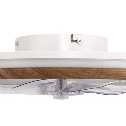 YANSUN 19 in. 15-Watt 7-Blade Wood Grain Standard  Flush Mount Ceiling Fan with Stepless Dimming and Night Light, White Finish