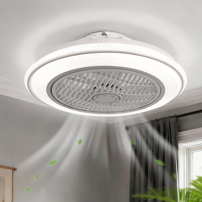 YANSUN 19in LED Ceiling Fan with Light, 5 Blades, Remote Control, Stepless Dimming, 3000K-6500K, Gray & White