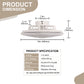 YANSUN 19in LED Ceiling Fan with Light, 5 Blades, Remote Control, Stepless Dimming, 3000K-6500K, Gray & White