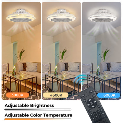 YANSUN 19in LED Ceiling Fan with Light, 5 Blades, Remote Control, Stepless Dimming, 3000K-6500K, Gray & White