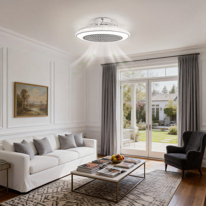 YANSUN 19in LED Ceiling Fan with Light, 5 Blades, Remote Control, Stepless Dimming, 3000K-6500K, Gray & White