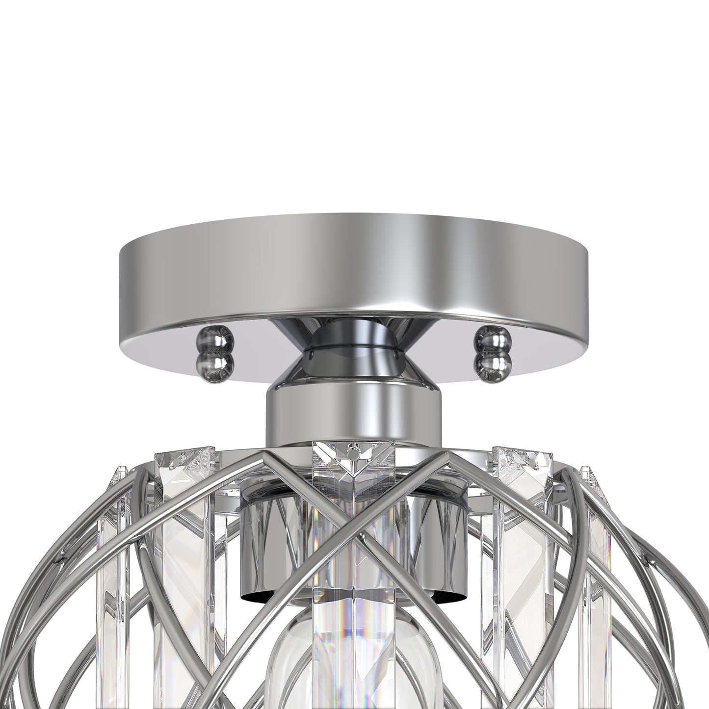 YANSUN 7.1 in. 1-Light Semi Flush Mount Ceiling Light, Triangular Crystal, Matte Black Cross Metal Shade, Chrome Finish, E26
