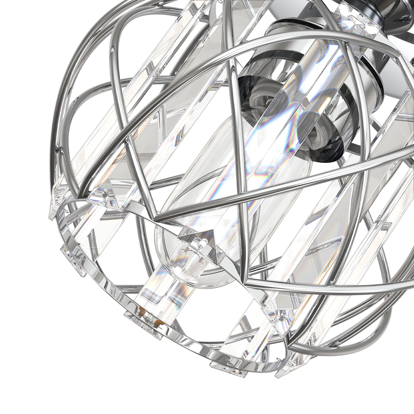 YANSUN 7.1 in. 1-Light Semi Flush Mount Ceiling Light, Triangular Crystal, Matte Black Cross Metal Shade, Chrome Finish, E26