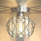 YANSUN 7.1 in. 1-Light Semi Flush Mount Ceiling Light, Triangular Crystal, Matte Black Cross Metal Shade, Chrome Finish, E26