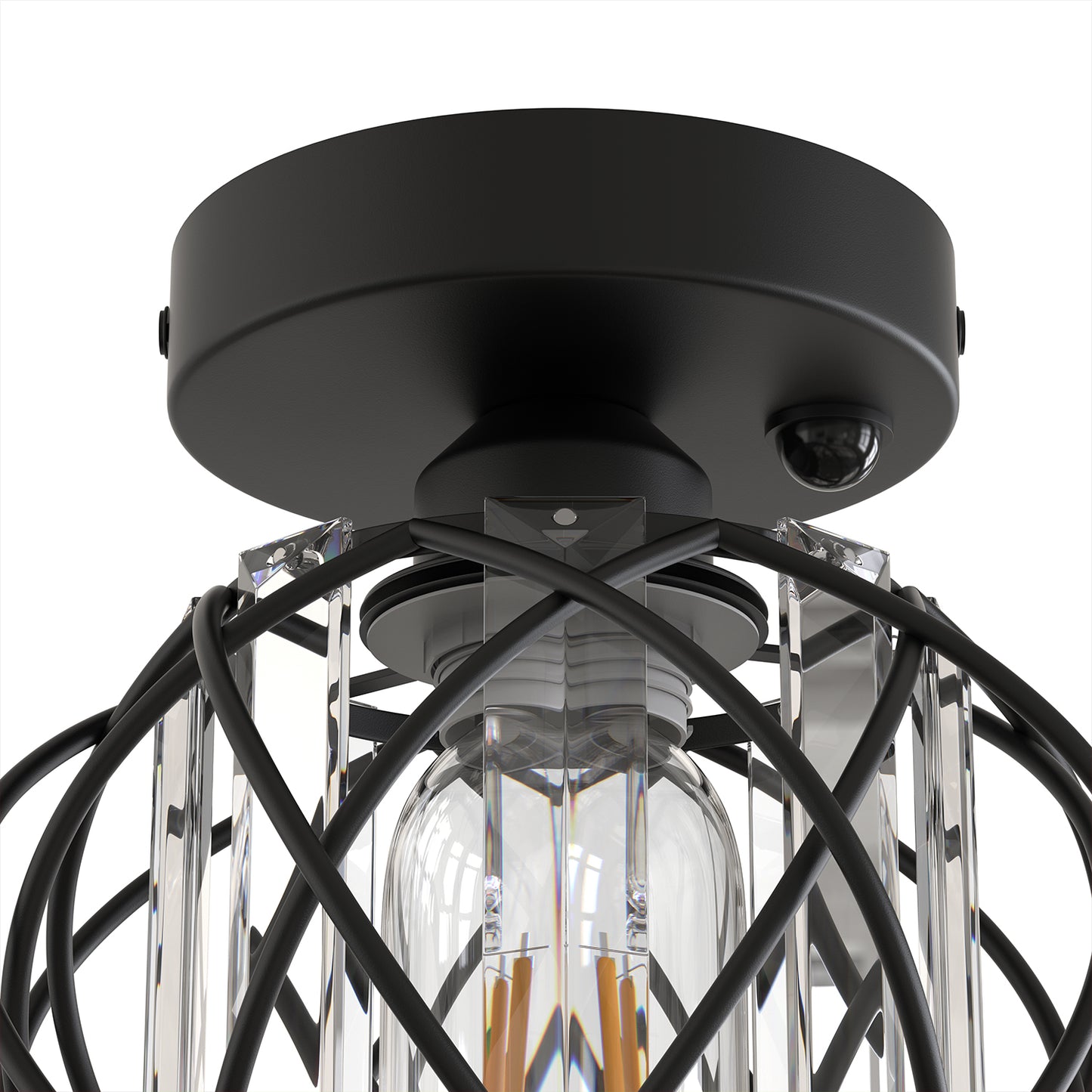 YANSUN 7.1 in. 1-Light Matte Black Motion Sensor Semi Flush Mount Ceiling Light with Crystal Shade Modern Ceiling Light Fixtur