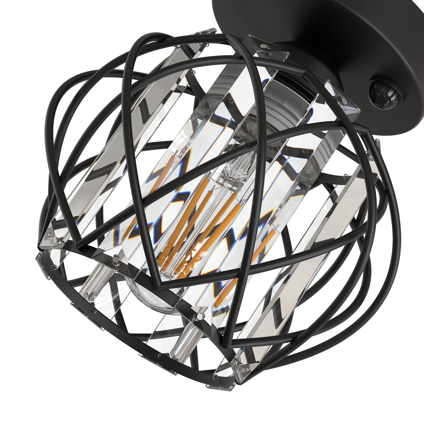 YANSUN 7.1 in. 1-Light Matte Black Motion Sensor Semi Flush Mount Ceiling Light with Crystal Shade Modern Ceiling Light Fixtur