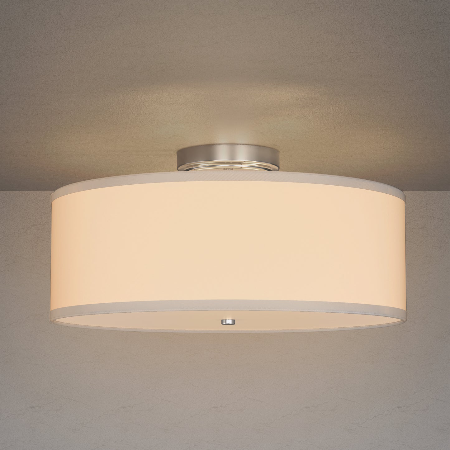 YANSUN 16 in. 2-Light Drum White Semi Flush Mount Ceiling Light with Fabric and Acrylic Shade for Living Room, Hallway, Bedroom