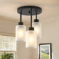 YANSUN 15 in. 3-Light Black Industrial Semi Flush Mount, Cluster Ceiling with White Glass Shades for Kitchen, Dining Room
