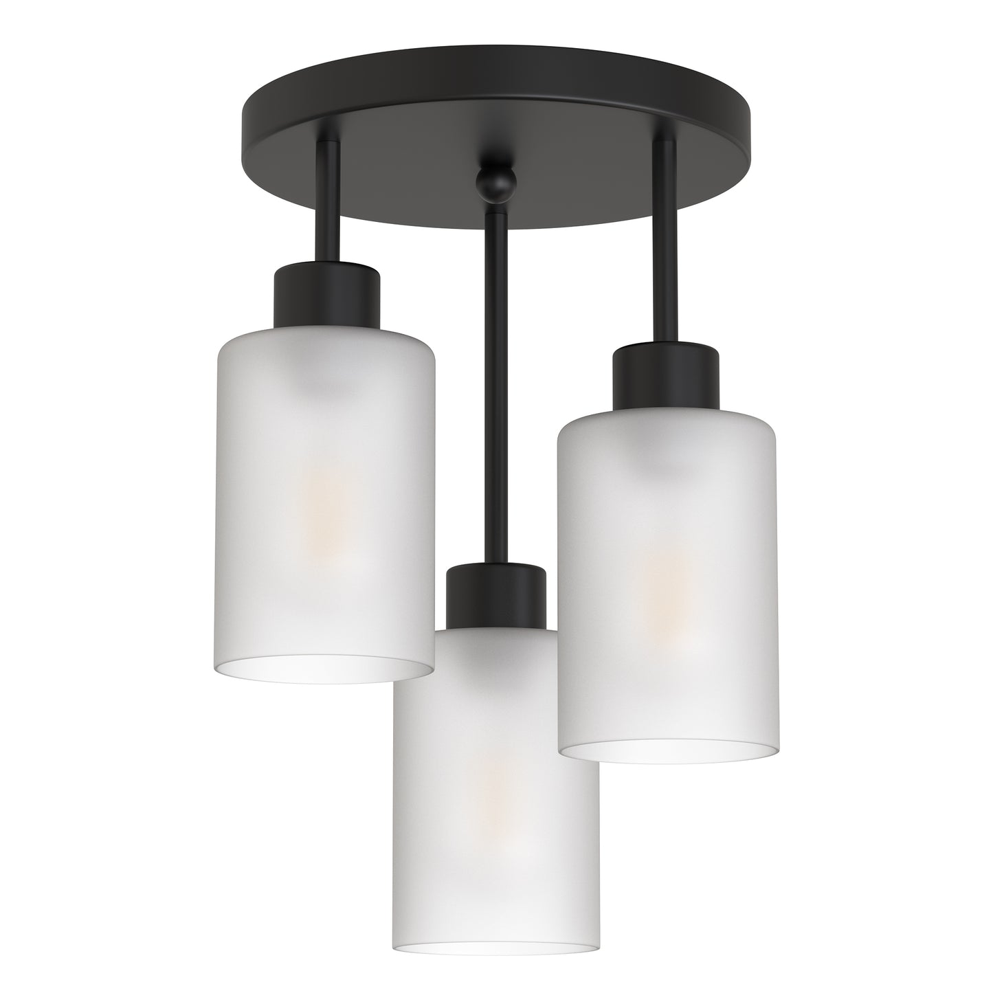 YANSUN 15 in. 3-Light Black Industrial Semi Flush Mount, Cluster Ceiling with White Glass Shades for Kitchen, Dining Room