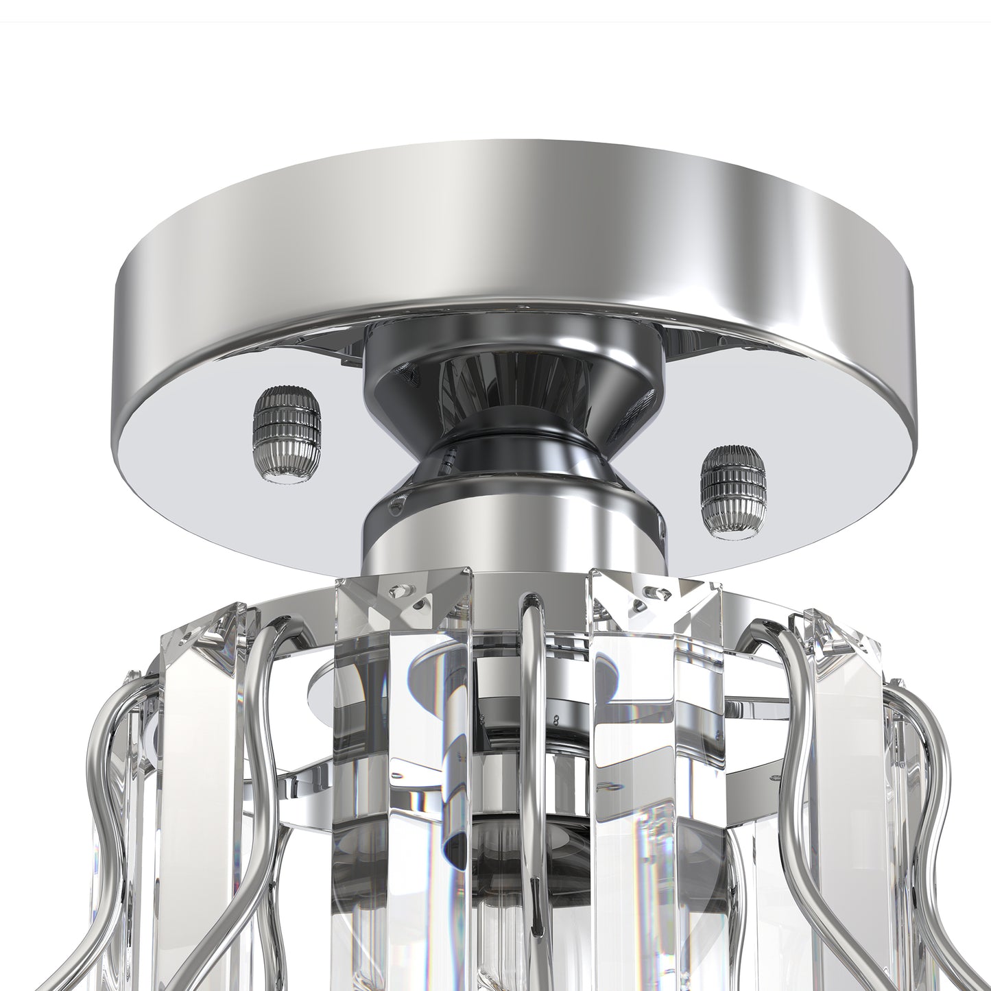 YANSUN 7.1-Inch Semi-Flush Mount Ceiling Light, Triangular Crystal Bars, Chrome Finish, Traditional Design