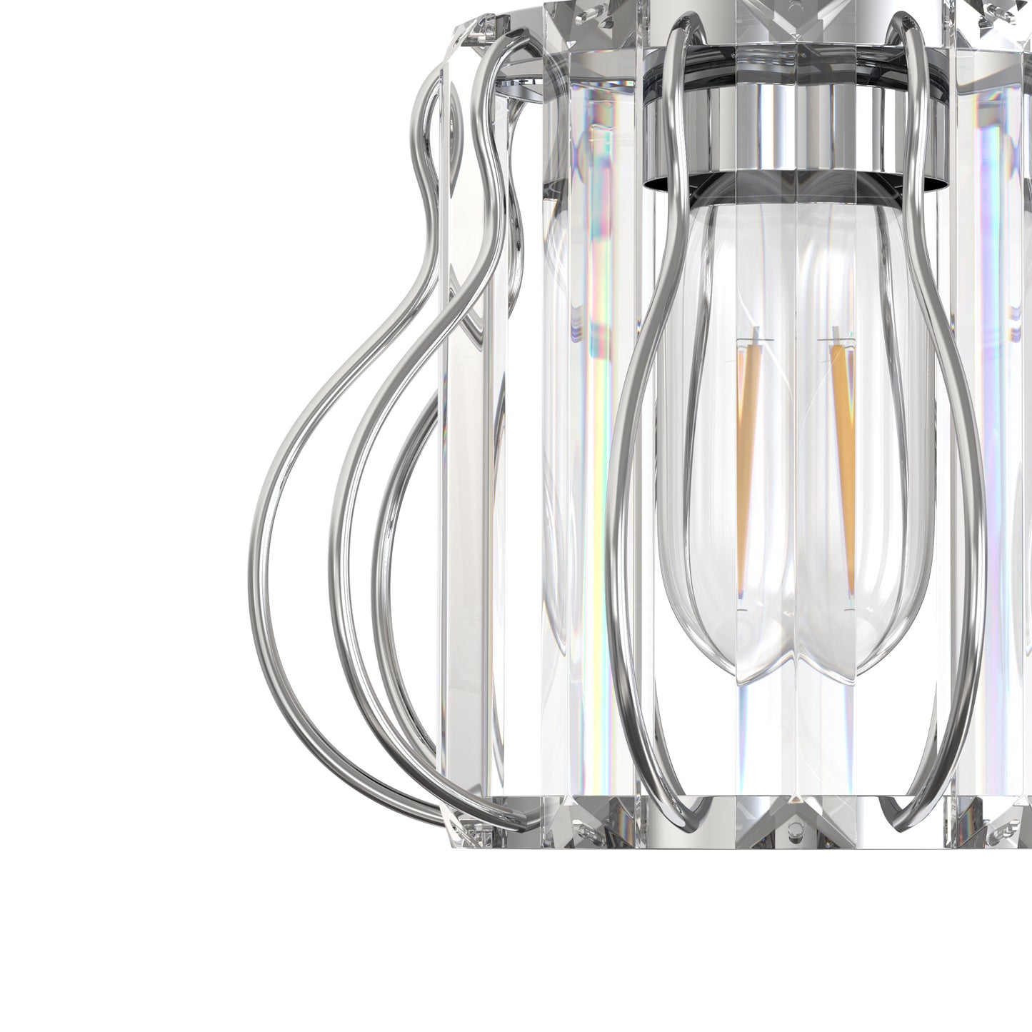YANSUN 7.1-Inch Semi-Flush Mount Ceiling Light, Triangular Crystal Bars, Chrome Finish, Traditional Design